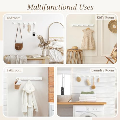 Coat Rack Wall Mount, Wooden Coat Hanger, White, 1 Pcs - color: White