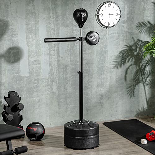 Soozier Free Standing Boxing Bag with Stand, Punching Speed Bag Reaction Bar Challenge with Suction Cups, 64-81in Adjustable Height for Teenagers and Adults - color: Black
