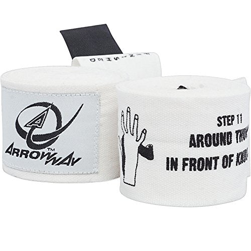 ArrowWay Instructional Hand Wraps w/Printed Directions for Boxing & MMA - 142" Meister Elastic - color: White