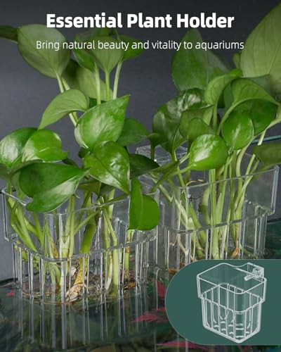 Pawfly Clear Acrylic Aquarium Plant Holder for Fish Tanks, Fish Tank Plant Pot for Water Feature Decoration, Top Hanging Fish Tank Planting Holder with Hook, 4 Pcs - size: 4 Pcs