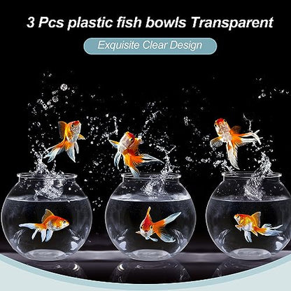 3 Pcs Fish Bowl Plastic Fish Tank Clear 100 oz Goldfish Bowl Multipurpose Round Desktop Aquarium Transparent for Home Office Goldfish Turtle Candy Party Favors, 7.09 x 6.3 Inch