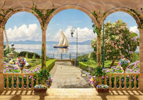 Garden Wallpaper Seascape Sailboat Wall Mural for Bedroom Living Room (Not Self-Adhesive) - color: Mural-0042, size: 149" x 107"