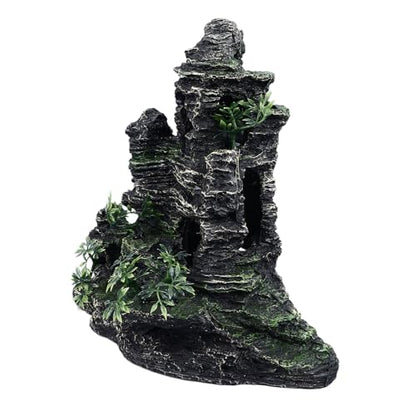 Aquarium Rockery Decoration, Fish Tank Resin Rockery with Hiding Cave, Realistic Mountain View Landscaping Stone for Freshwater and Saltwater Tanks, Safe Non -