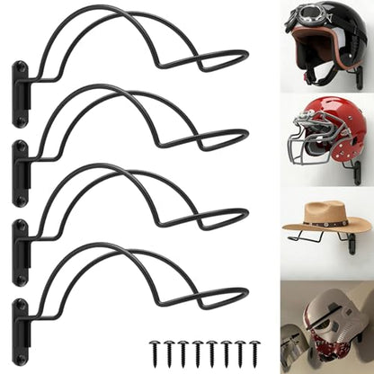 4 Pcs Wall Mounted Helmet Rack Storage Display Rack Hanger | Motorcycle Helmet Holder, For Equestrian/Baseball/Iron Man/Scout Trooper/Hockey Helmet, No Helmet - size: 4 PCS