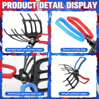 8 Pack Fish Grippers for Fishing Set, 4 x 2-Claw and 4 x 3-Claw Metal Fish Grabber Tools, Non-Slip Fishes Control Clamp for Freshwater Fishing, Crab, Dock, Boat and Tackle Box Use