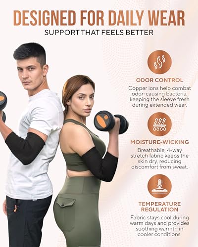 TheraCopper Copper Elbow Compression Sleeve for Men & Women (Large, 2 Pack) - size: Large