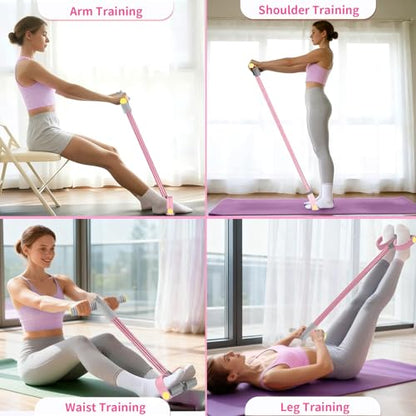 Pedal Resistance Band with Handle, Durable 6-Tube Exercise Bands (Pink & Gray)