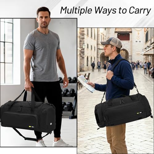 MIER Large Gym Bag for Men 60L Duffel Bag with Shoe Compartment - color: Pure Black