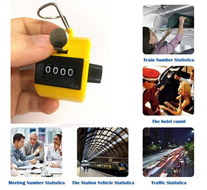 4 Digit Hand Tally Counter, Mechanical Lap Tracker Manual Clicker with Metal Finger Ring Hoop Holder - color: Yellow