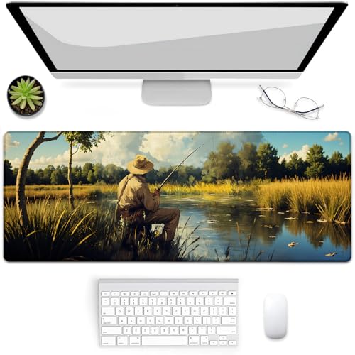 Gaming Mouse Pad, Mouse Pad, Desk Mat, Non-Slip Rubber Base MousePads for Computers Laptop Office School Home Accessories Decor 31.5" x 11.8"，Fishing - color: Fishing