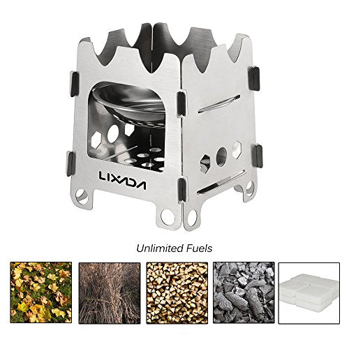 Lixada Camping Wood Stove Folding Lightweight Stainless Steel Wood Burning Stove Portable Backpacking Alcohol Stove for Outdoor Camping Hiking Picnic BBQ Picnic Hunting