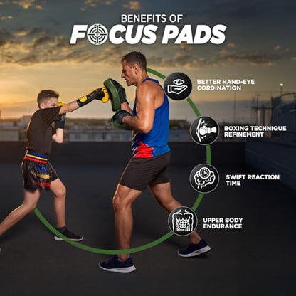 WYOX Gel Boxing Hand Wraps & Curved Focus Mitts Bundle for Men & Women Adults – 80cm Wrist Straps, Padded Knuckle Support, Neoprene Inner Glove Gel Padding, MMA Muay Thai Kickboxing Training Pads