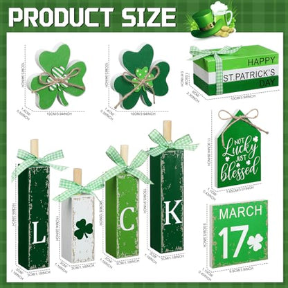 11 Pcs St. Patrick's Day Table Decorations Wood Faux Books Irish Table Top Decor Clover Wooden Sign Centerpiece for St. Patrick's Day - style: Clover