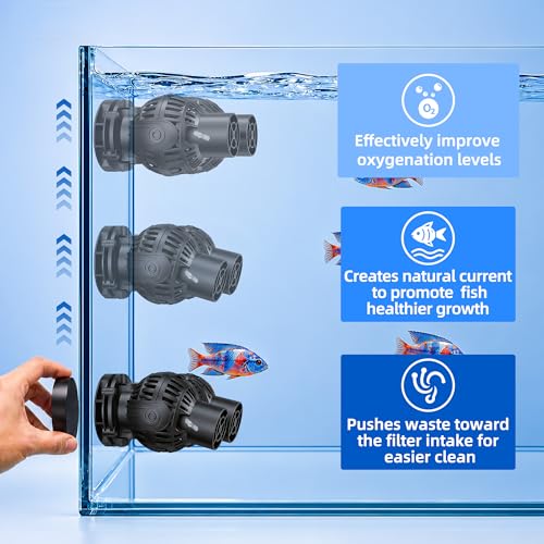 Magnetic Wave Maker for Aquarium: 1s Snap on 15mm Glass & Dry-Hand Relocation - Dual 180°Adjustable Heads Eliminate Dead Spots Improve Water Quality for 55-125 Gallon Fish Tank