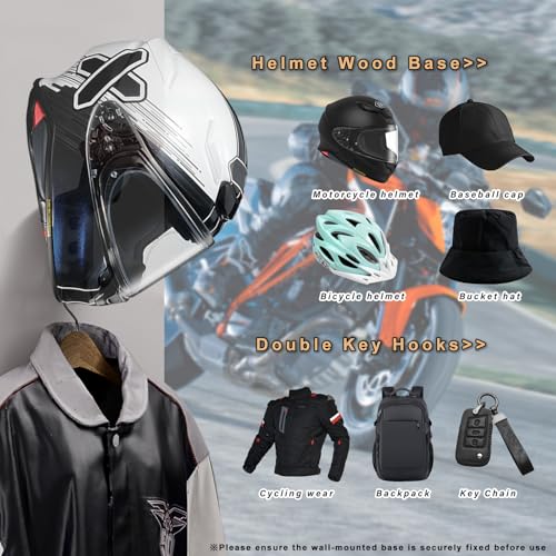 Motorcycle Helmet Holder Wall Mount - Heavy Duty Helmet Hanger Rack with 2 Key Hooks, Solid Wood & Strong Steel Design for Bike, Football, Skiing Sports Gear, Jackets & Hats (6) - color: Red*6