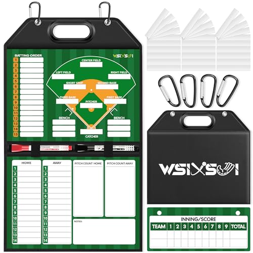 Magnetic Baseball Lineup Board, Foldable Clipboard for Coaches | Foldable lineup board with built-in handle, leather-covered surface. Baseball & softball coaching tool for dugout planning. - style: Baseball