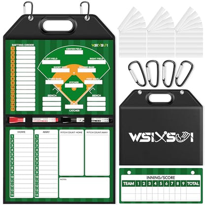 Magnetic Baseball Lineup Board, Foldable Clipboard for Coaches | Foldable lineup board with built-in handle, leather-covered surface. Baseball & softball coaching tool for dugout planning. - style: Baseball