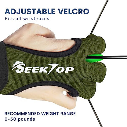 Seektop Archery Gloves Shooting Hunting Leather Three Finger Protector - color: Green, size: X-Large