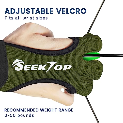 Seektop Archery Gloves Shooting Hunting Leather Three Finger Protector - color: Green, size: Large