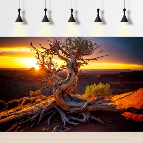 Desert Reptile Habitat Background Dead Tree Sunset Desert Terrarium Background Spectacular Sunset Desert Dead Tree Terrarium Backdrop Tranquil Desert Nature Landscape Aquarium Backdrop 24x12in - color: Root Gold, size: 24(W)x12(H)inches/ 60(W)*30cm(H)