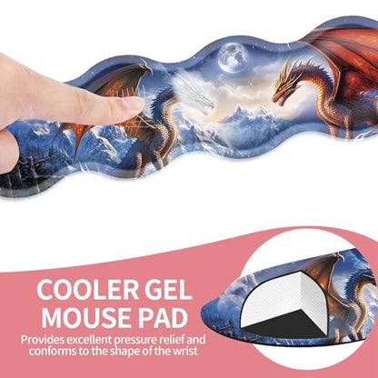 Large Gaming Mouse Pad, Keyboard Wrist Rest Pad & Wrist Support Mousepad Set, Stitched Edge, Extended, Non-Slip Base, Memory Foam Desk Mat for Office, Home,Cool Dragon - color: Cool Dragon