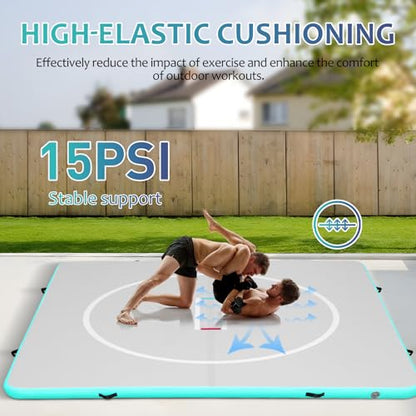 10x10ft Inflatable BJJ Mat, 4 Inch Thick Wrestling Mat for Home Training | 15 PSI Heavy Duty Foldable Grappling Mat with Electric Pump, Martial Arts Floor for MMA, Judo, Gymnastics for Men and Women