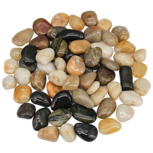 River Rocks, Decorative Ornamental Pebbles,Garden Landscaping Stones,Gravel Filler for Home Decoration Flower Bed Fish Tank Plants Vases Succulents - color: mixed color, size: 1 Pound