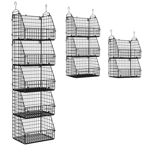 Stackable Wire Storage Baskets for Kitchen Closet Pantry, Hanging Closet Organizers Storage Shelves Organization, Wall Mount Metal Basket Bins, Clothing Vegetable & Fruit Organizer 5 pcs - color: Black-5pcs