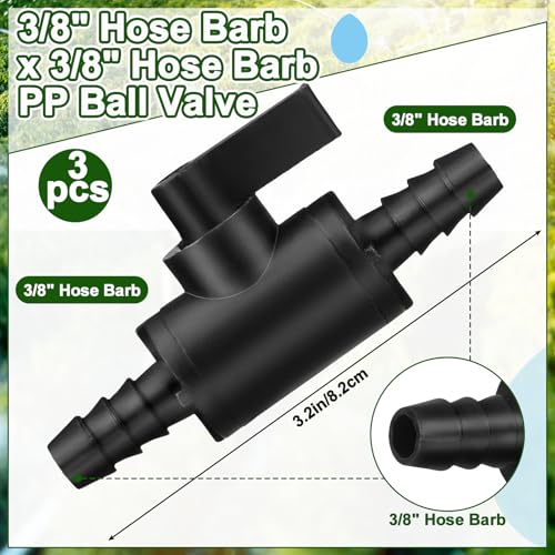 3 Pcs 3/8" Ball Valve Barbed Shut off Valve with 2 Way Hose Barb for Sprayer Drip Irrigation and Aquariums, Compatible with Fimco Sprayer