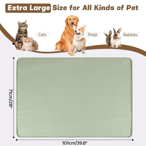 Cat Food Mat, 40" x 28" Cat Litter Mat Extra Large Silicone Pet Feeding Mat with Raised Edge Pet Placemat for Food and Water Bowl Non-Slip, Easy to Clean, Floor Protection (Green) - color: Green Mat
