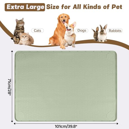 Cat Food Mat, 40" x 28" Cat Litter Mat Extra Large Silicone Pet Feeding Mat with Raised Edge Pet Placemat for Food and Water Bowl Non-Slip, Easy to Clean, Floor Protection (Green) - color: Green Mat