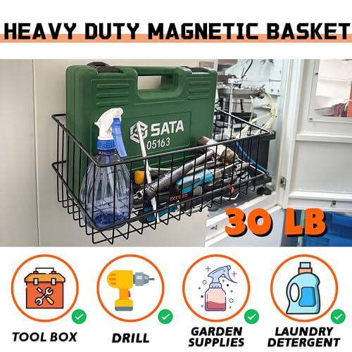 Magnetic Baskets, Large Capacity Metal Wire Mesh Basket Holder Organizer for Sundry Tool Storage, Magnetic Shelf for Garage, Laundry, Kitchen, Workshop, Cabinet(2 Pack) - style: Metal Magnetic Baskets