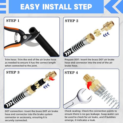 1/2” Hose x 1/2” Male Connector with Spring Guard, Dzakoot 2 Pack Air Brake Hose End Fitting with 2 Pack 1/2” Sleeve Tube - size: 1/2" Hose X 1/2" Male, style: 4PCS KIT