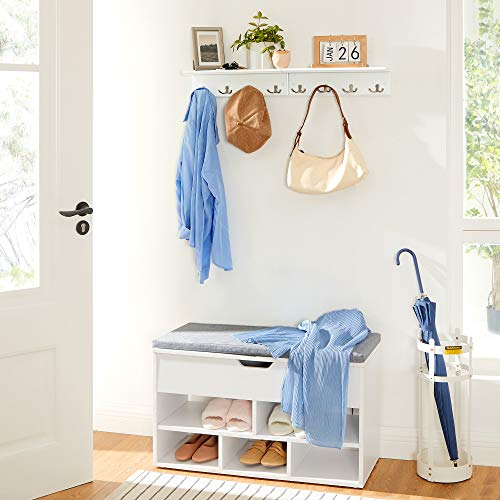 SONGMICS Wall-Mounted Coat Rack with Shelf, 4 Dual Metal Hooks - color: White, size: 1 Pack-4 Hooks, style: With Shelf