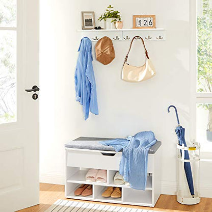 SONGMICS Wall-Mounted Coat Rack with Shelf, 4 Dual Metal Hooks - color: White, size: 1 Pack-4 Hooks, style: With Shelf