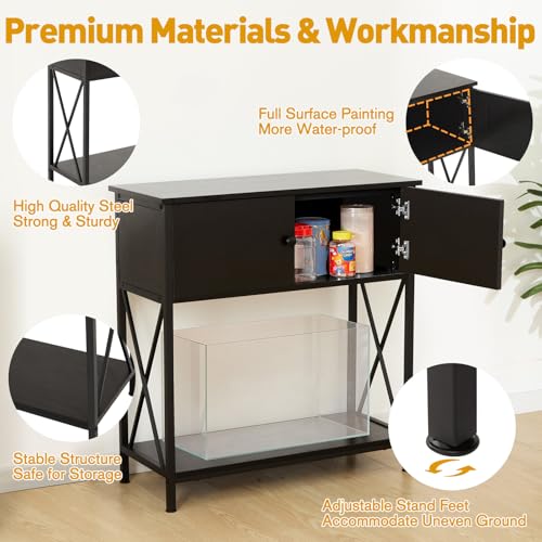 20-29 Gallon Aquarium Stand with Cabinet, 20 Gallon Long Fish Tank Stand with 31''L * 12''W Tabletop, Double Heavy Metal Stand with Stable Structure, Adjustable Table Feet - Black - color: Black 20-29Gallon, size: 20-29Gallon