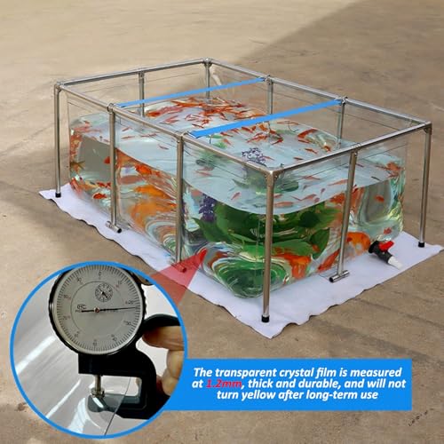 Transparent Aquarium Pool Pond for Koi/Goldfish - Above Ground Fish Pond with PVC Liner and Stainless Steel Frame, Large Breeding Water Tank for Outdoor Indoor Backyard(39.3"x23.6"x19.7")