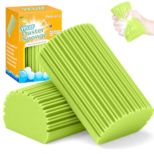 2-Pack Damp Clean Duster Sponge, Magic Sponge Eraser Baseboard Cleaner Tool, Dusters for Cleaning Blinds, Glass, Vents, Railings, Mirrors,Window Track Grooves and Faucets - color: Green, size: 2PC