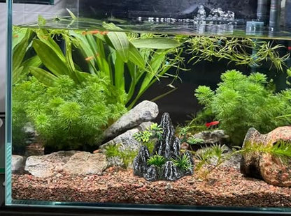 Fish Tank Decorations Aquarium Mountain View Stone Decorations Resin Rock Aquascaping with Hiding Cave, Fish Tank Accessories Aquarium Ornaments with Small Plants (AS)