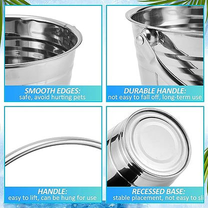 Hicarer 6 Pcs 4.2 Quart Stainless Steel Dog Water Bucket, Heavy Duty Stainless Steel Easy Clean Bucket Water Pails for Dogs Pets, for Kennels Farms Fences Cages Home - size: 4.2 Quart