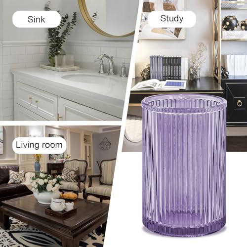 Toothbrush Holders for Bathrooms, 2pcs Purple Glass Toothbrush Holder, Bathroom Toothbrush Cup and Toothpaste Holder with Gold Divider, Tooth Brush and Toothpaste Organizer for Countertop - color: Purple Gold
