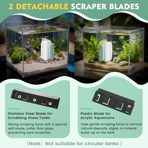 AQQA Aquarium Magnet Glass Cleaner - Enhanced Magnetic Fish Tank Cleaner with 2 Types of Blades, Self-Floating Aquarium Glass Scrubber Algae Scrapers for up to 0.5" Thick Glass/Acrylic Aquariums (M)