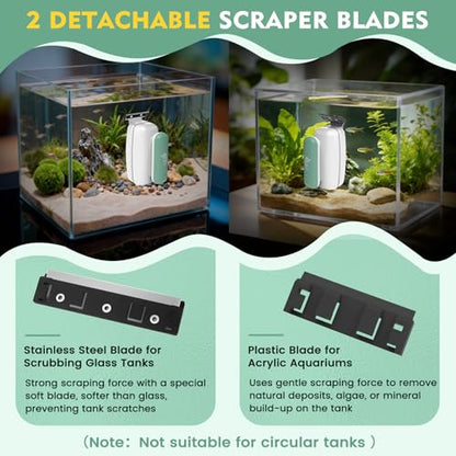 AQQA Aquarium Magnet Glass Cleaner - Enhanced Magnetic Fish Tank Cleaner with 2 Types of Blades, Self-Floating Aquarium Glass Scrubber Algae Scrapers for up to 0.5" Thick Glass/Acrylic Aquariums (M)