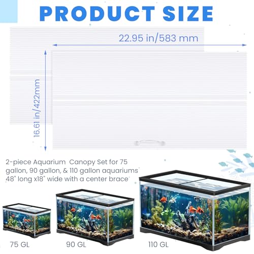 Sieral 2 Pcs Clear Aquarium Canopy Set Polycarbonate Greenhouse Panels 22.95 x 16.61 x 0.24 Inch for 75/90/110 Gallon Fish Tank with Center Brace Aquariums Cover Fish Tank Lid