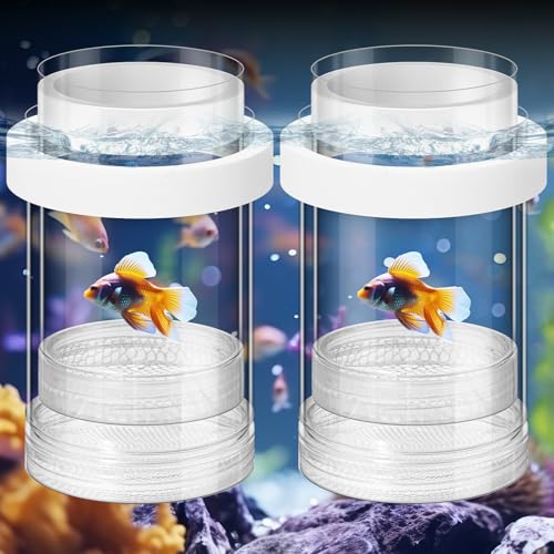 2 Pcs Breeder Box for Fish Tank Aquarium Breeder Separation Net Breeding Box with Suction Cup for Small Fish Shrimp Clownfish Guppy(White,M) - color: White, size: M