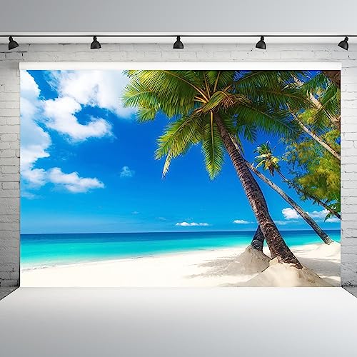 12x10ft Sea Beach Photography Background Hawaiian Luau Seaside Palmtree Backdrop Vacation Trip Blue Sky Summer Holiday Boy Girl Lovers Adult Portrait Wedding Photo Studio Props Vinyl Wallpaper - size: 12x10ft