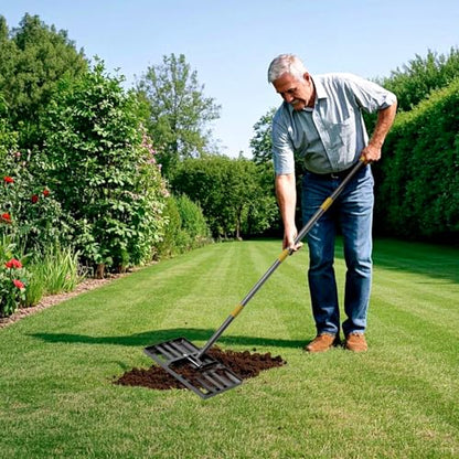 Lawn Leveling Rake, 62 Inch Adjustable Long Handle Leveling Rake, Black Heavy Duty & 1 Inch Diameter Stainless Steel Handle Lawn Rakes, Lawn Leveler Tool for Soil Grass Golf Field Yard - style: 5FT