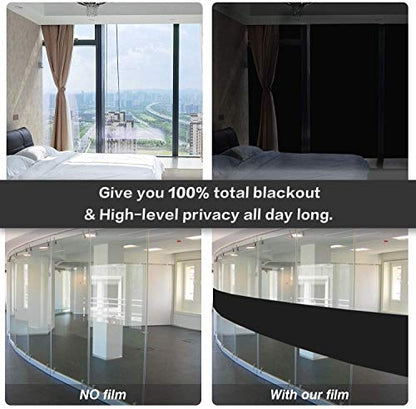 Total Blackout Window Film 100% Light Blocking Non Adhesive No Residue Removable Opaque Static Cling Privacy Glass Tint for Home Bedroom Darkening Heat Control (17.5 in x 13.1 Ft) - color: Black, size: 17.5 Inch x 13.1 Feet