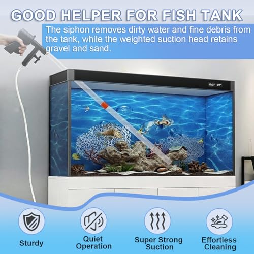 Fish Tank Cleaner Kit with Digital Thermometer, Gravel Vacuum for Aquarium, Aquarium Vacuum & Siphon, Fish Tank Cleaning Kit, Safe for Shrimp & Small Fish