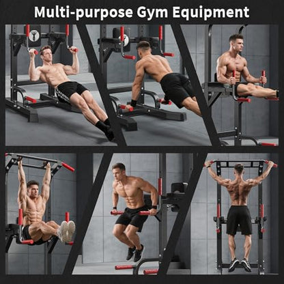 SogesHome Multifuntional Power Tower Pull Up Bar Dip Station for Home Gym - color: Black & Red